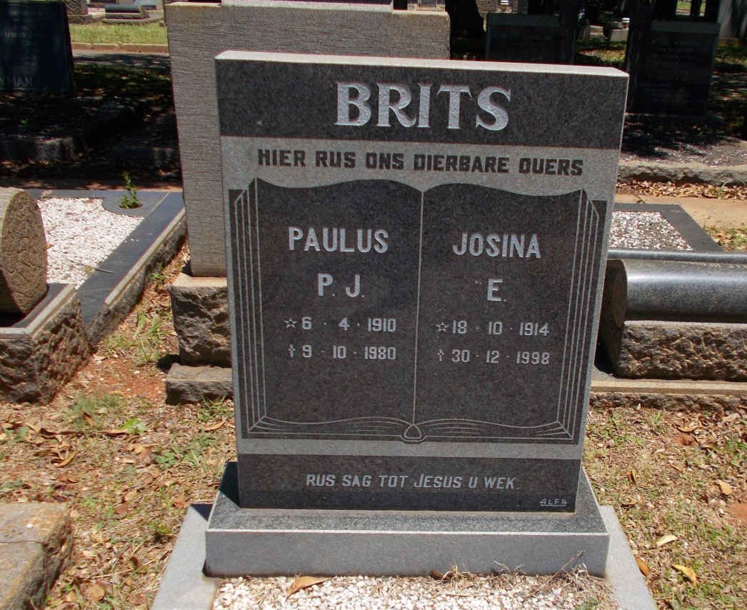 BRITS Paulus P.J. 1910-1980 &amp; Josina E. 1914-1998