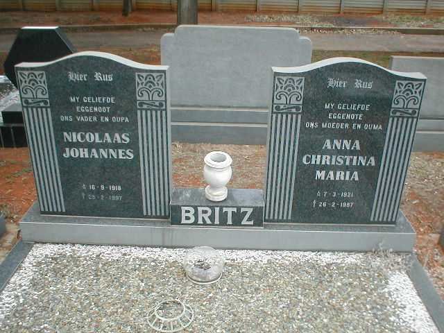 BRITZ Nicolaas Johannes1918-1997 &amp; Anna Christina Maria 1921-1987