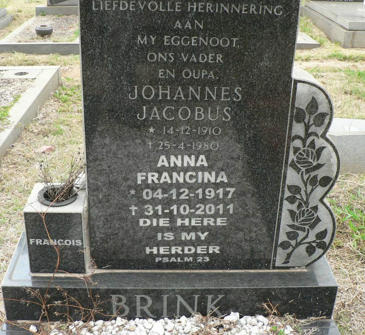BRINK Johannes Jacobus 1910-1980 &amp; Anna Francina 1917-2011