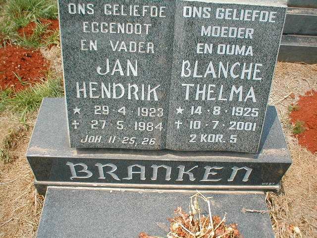 BRANKEN Jan Hendrik 1923-1984 &amp; Blanche Thelma 1925-2001