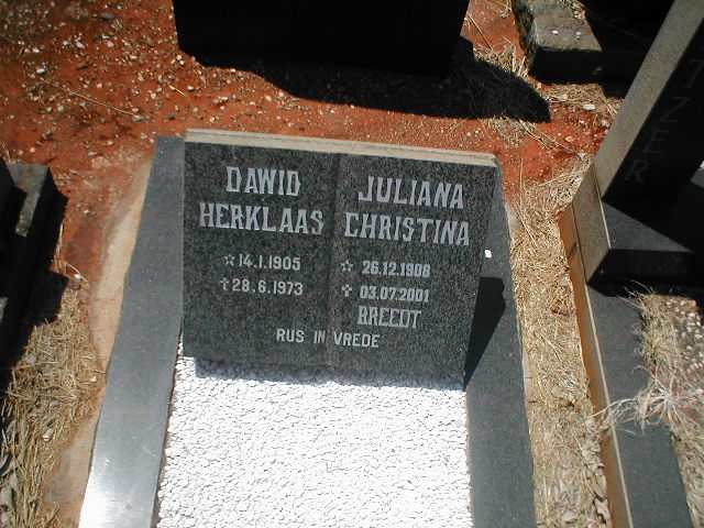 BREEDT Dawid Herklaas 1905-1973 &amp; Juliana Christina 1908-2001