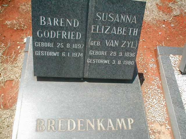 BREDENKAMP Barend Godfried 1897-1974 &amp; Susanna Elizabeth VAN ZYL 1896-1980
