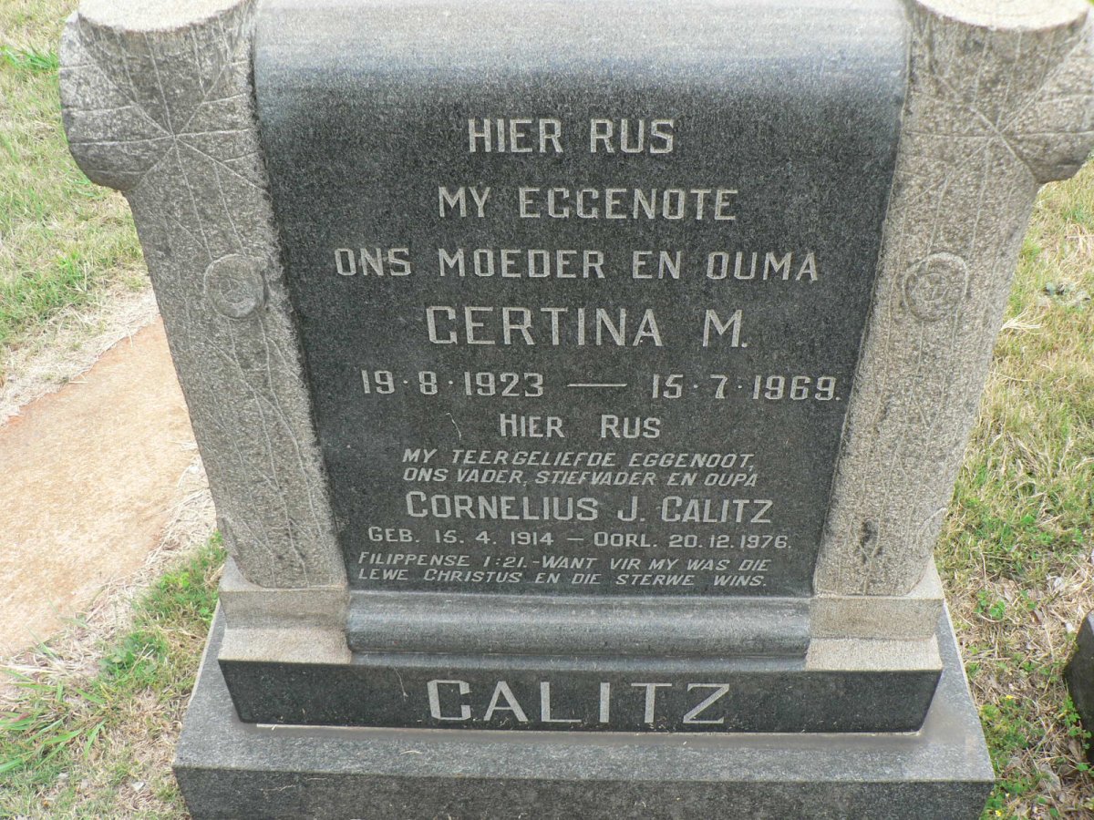 CALITZ Cornelius J. 1914-1976 &amp; Gertina M. 1923-1969