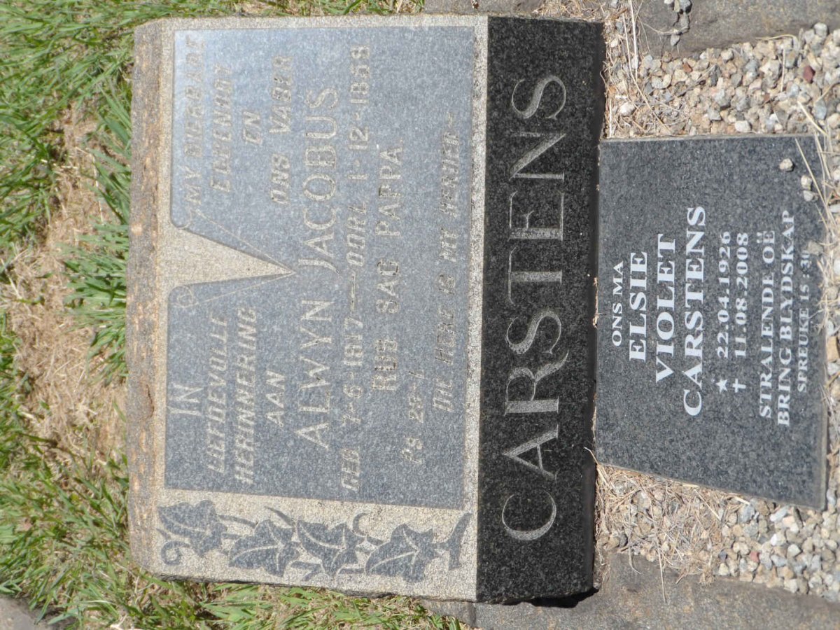 CARSTENS Alwyn Jacobus 1917-1959 &amp; Elsie Violet 1926-2008
