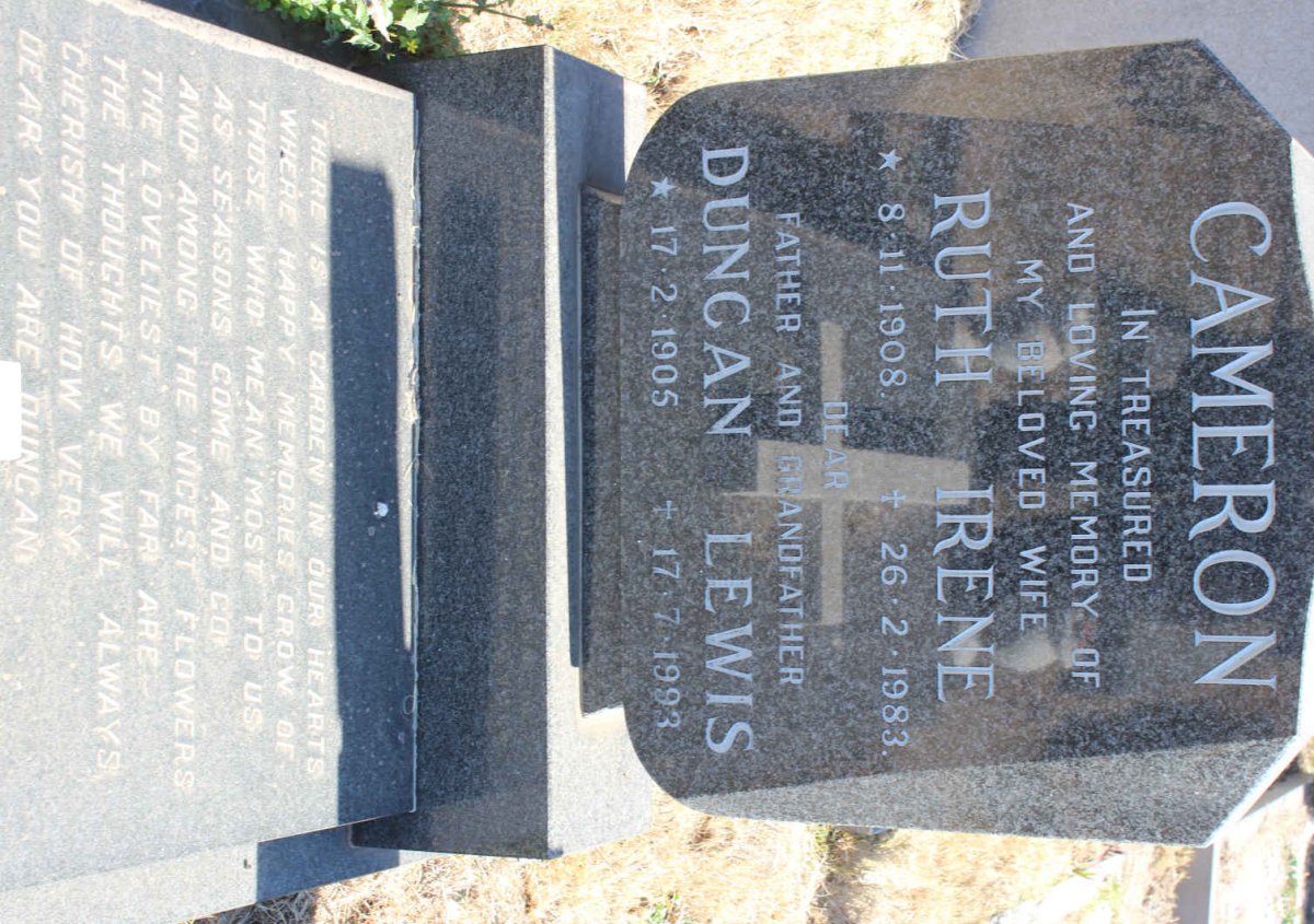 CAMERON Duncan Lewis 1905-1993 &amp; Ruth Irene 1908-1983