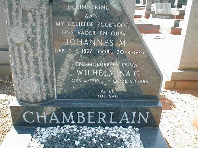 CHAMBERLAIN Johannes M. 1897-1975 &amp; Wilhelmina G. 1911-1986