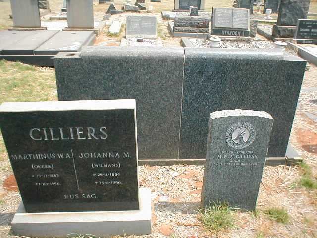 CILLIERS Marthinus W.A 1883-1956 &amp; Johanna M. WILMANS 1886-1956 :: CILLIERS M.W.A. -1946
