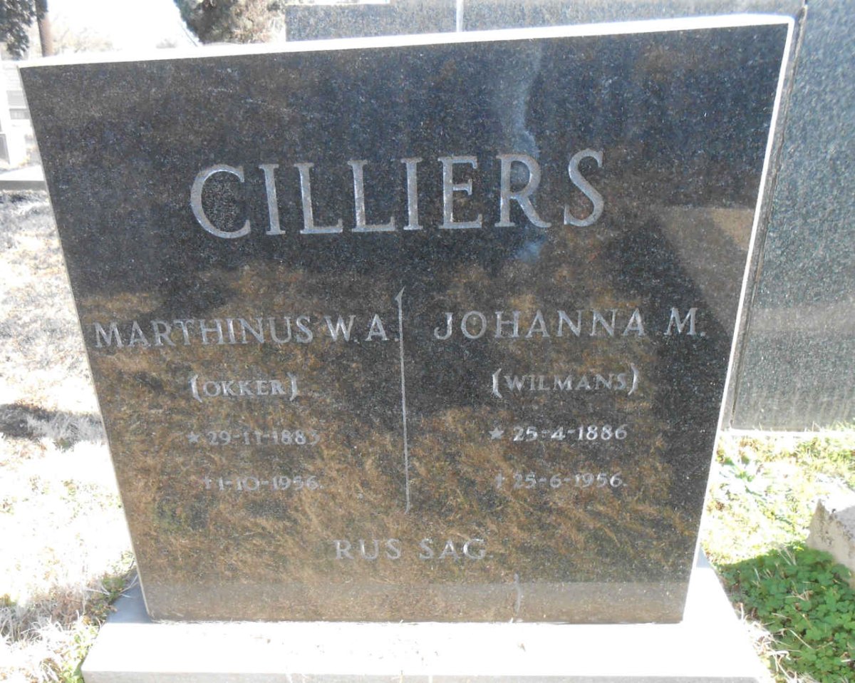 CILLIERS Marthinus W.A. 1883-1956 &amp; Johanna M. WILMANS 1886-1956