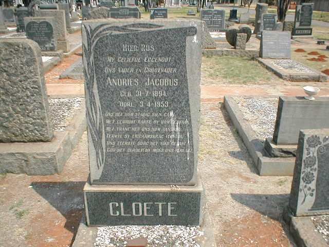CLOETE Andries Jacobus 1894-1959