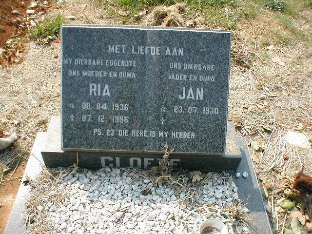 CLOETE Jan 1930- &amp; Ria 1936-1996