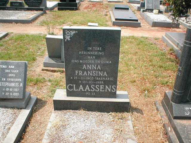 CLAASSENS Anna Fransina nee BARNARD 1905-1988