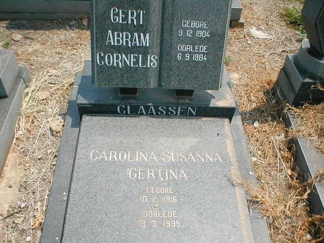 CLAASSEN Gert Abram Cornelis 1904-1984 &amp; Carolina Susanna Gertina 1916-1995
