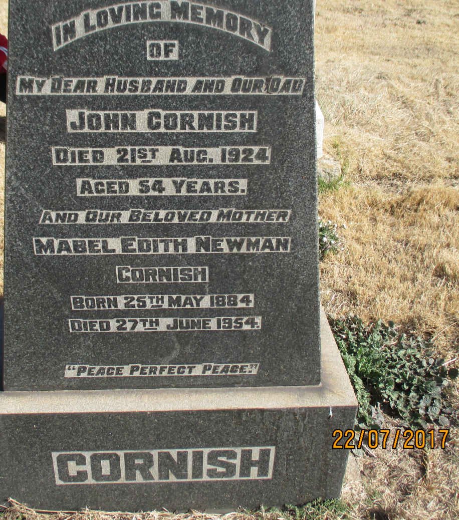 CORNISH John -1924 &amp; Mabel Edith NEWMAN 1884-1954