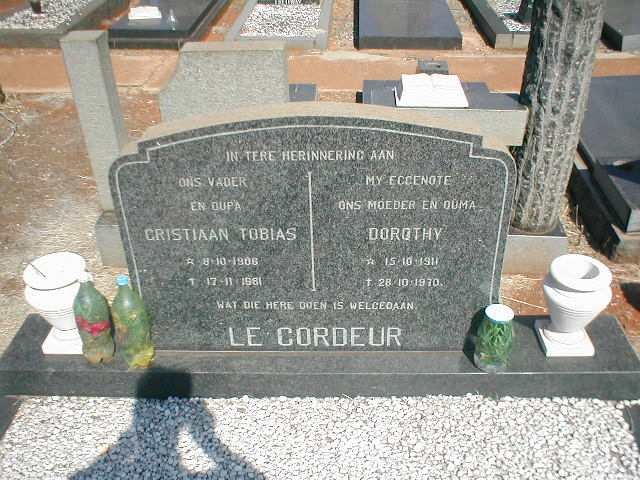 CORDEUR Christiaan Tobias, le 1906-1981 &amp; Dorothy 1911-1970