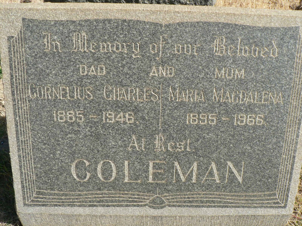 COLEMAN Cornelius Charles 1885-1946 &amp; Maria Magdalena 1895-1966