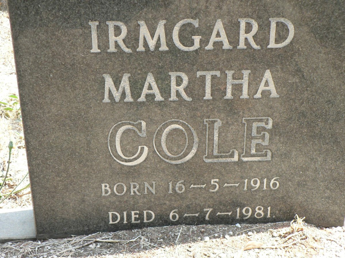 COLE Irmgard Martha 1916-1981