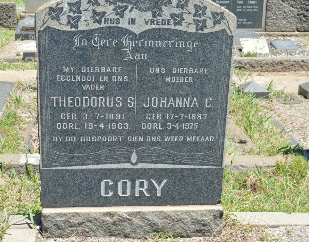 CORY Theodorus S. 1891-1963 &amp; Johanna C. 1897-1975