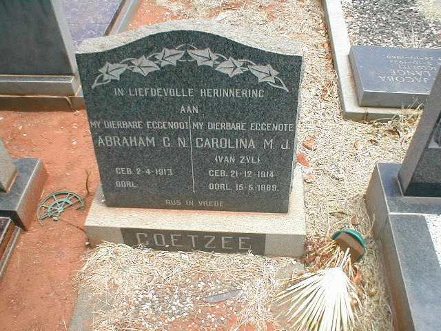 COETZEE Abraham C.N. 1913-  &amp; Carolina M.J. VAN ZYL 1914-1969