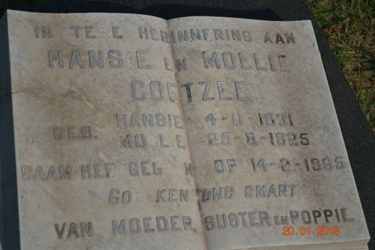 COETZEE Mollie 1925-1965 :: COETZEE Hans 1931-1965