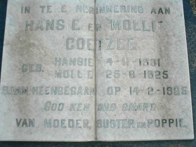 COETZEE Hansie 1931-1965 &amp; Mollie 1925-1965