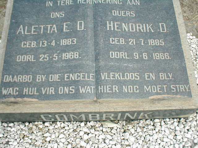 COMBRINK Hendrik D. 1885-1966 &amp; Aletta E.D.1883-1968