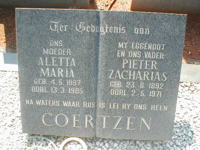 COERTZEN Pieter Zacharias 1892-1971 &amp; Aletta Maria 1897-1985