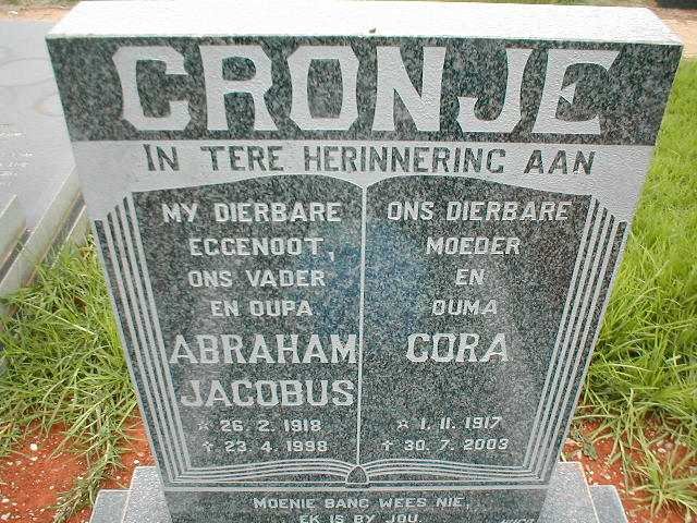 CRONJE Abraham Jacobus 1918-1998 &amp; Cora 1917-2003
