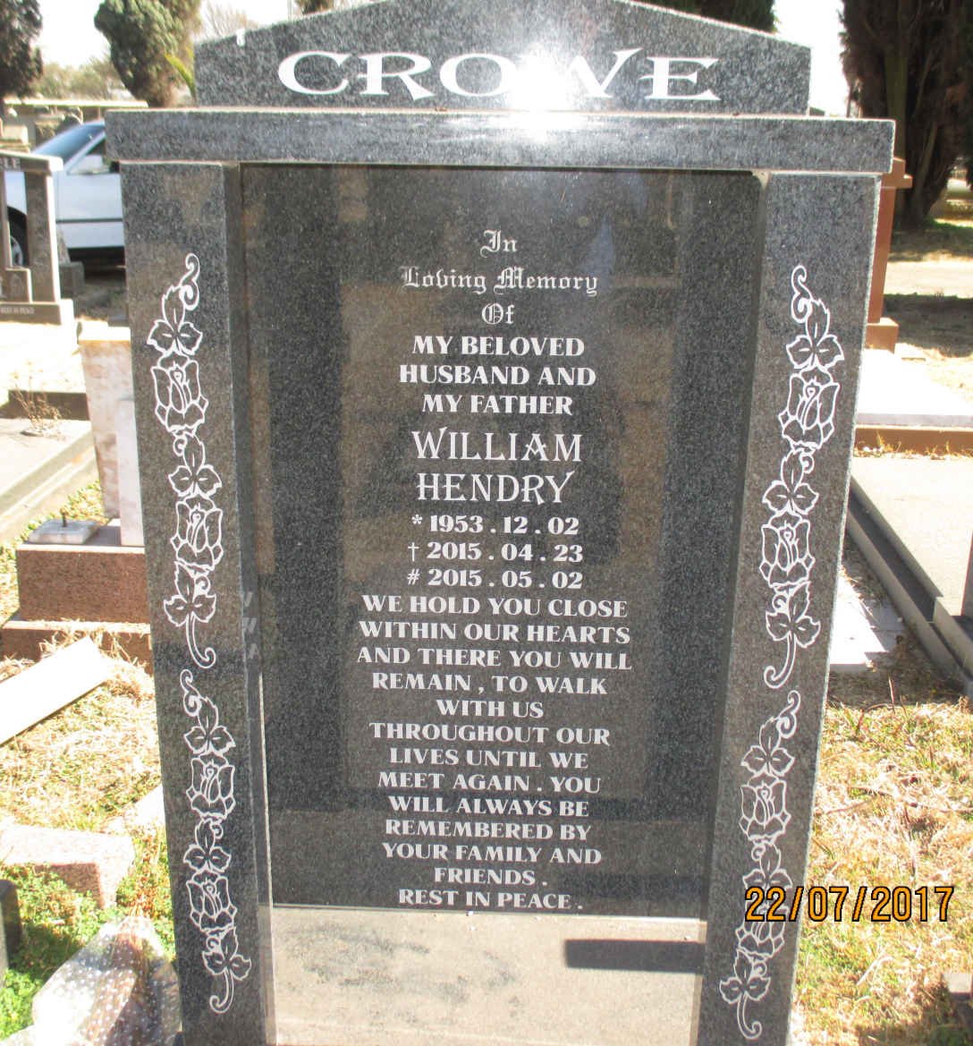 CROWE William Hendry 1953-2015