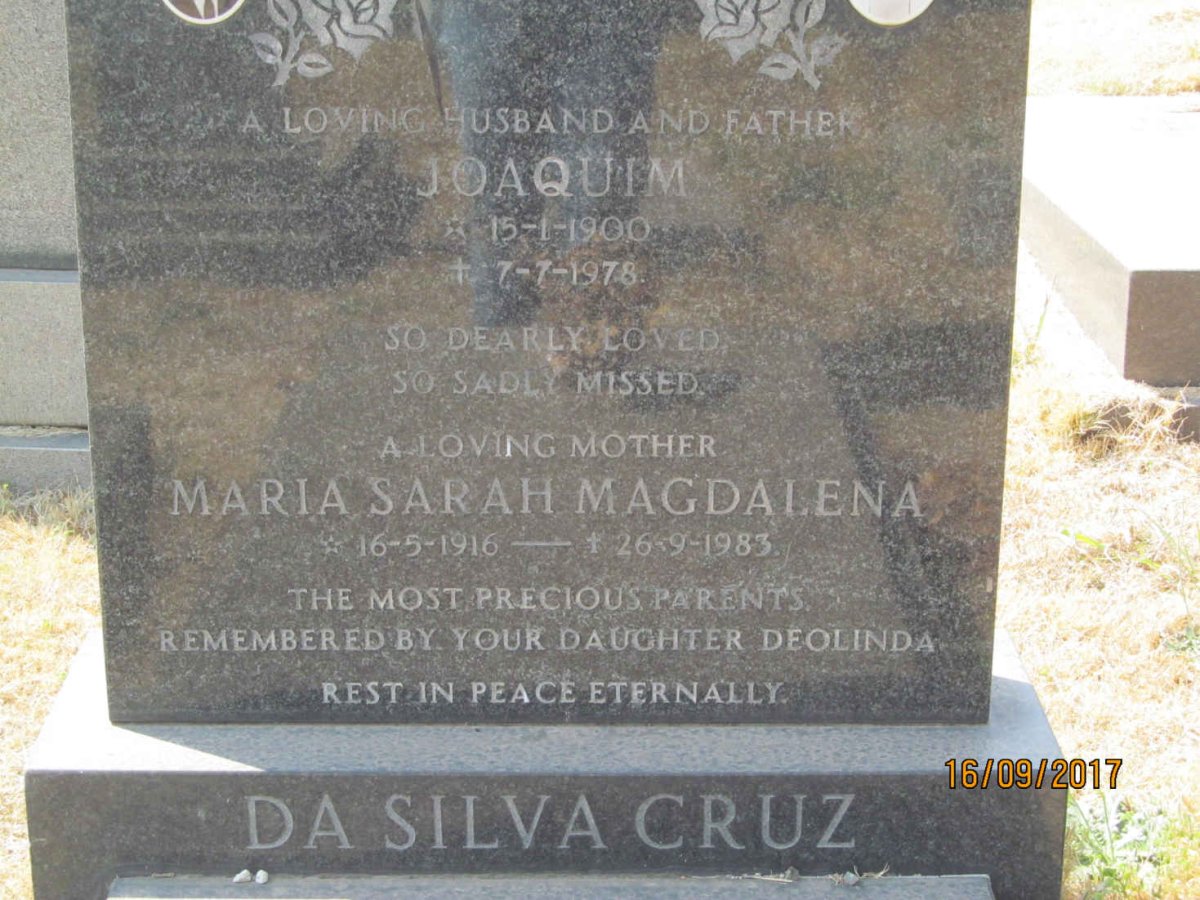 CRUZ Joaquim, da Silva 1900-1978 &amp; Maria Sarah Magdalena 1916-1983