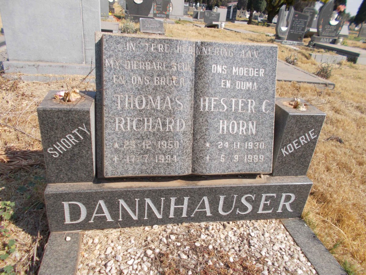 DANNHAUSER Hester C. nee HORN 1930-1999 :: DANNHAUSER Thomas Richard 1950-1994
