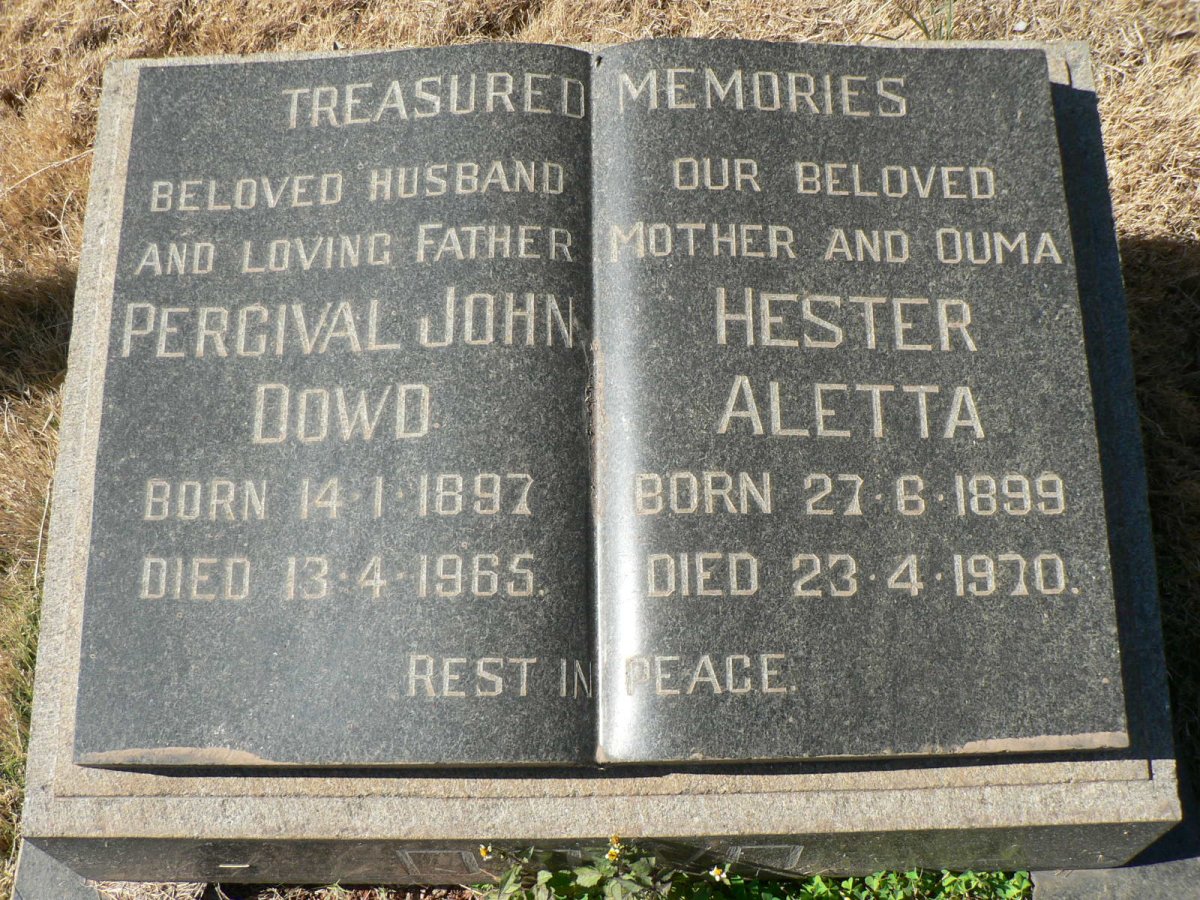 DOWD Percival John 1897-1965 &amp; Hester Aletta 1899-1970