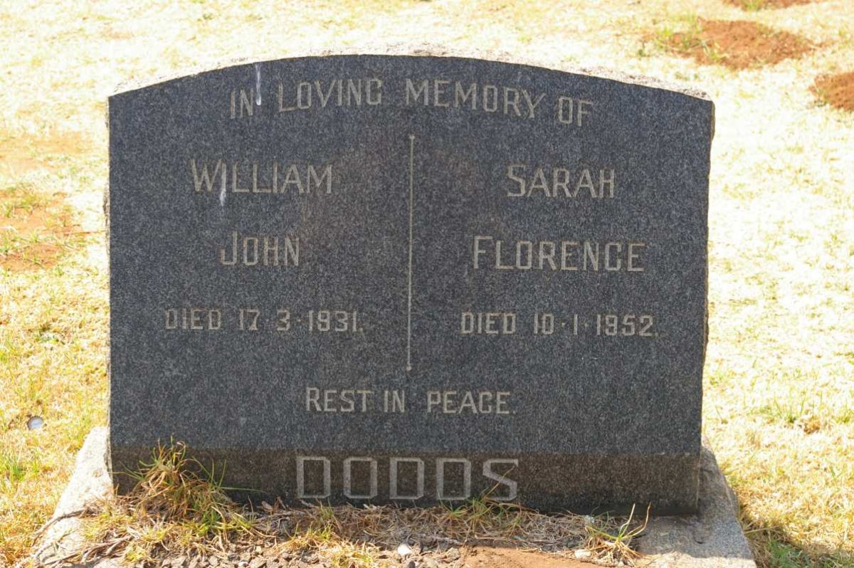 DODDS William John -1931 &amp; Sarah Florence -1952