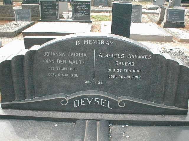 DEYSEL Albertus Johannes Barend 1890-1968 &amp; Johanna Jacoba VAN DER WALT 1893-1976