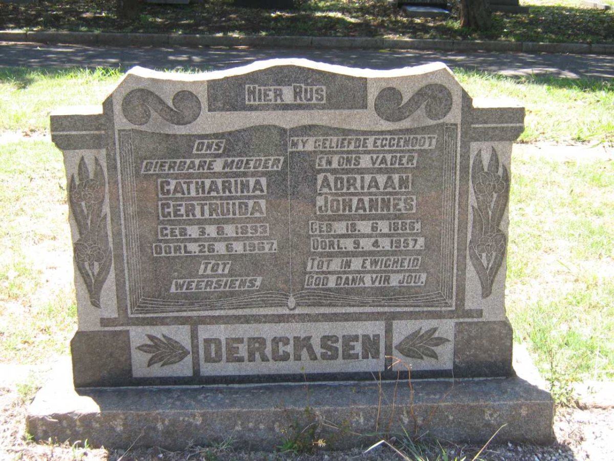 DERCKSEN Adriaan Johannes 1886-1957 &amp; Catharina Gertruida 1893-1967