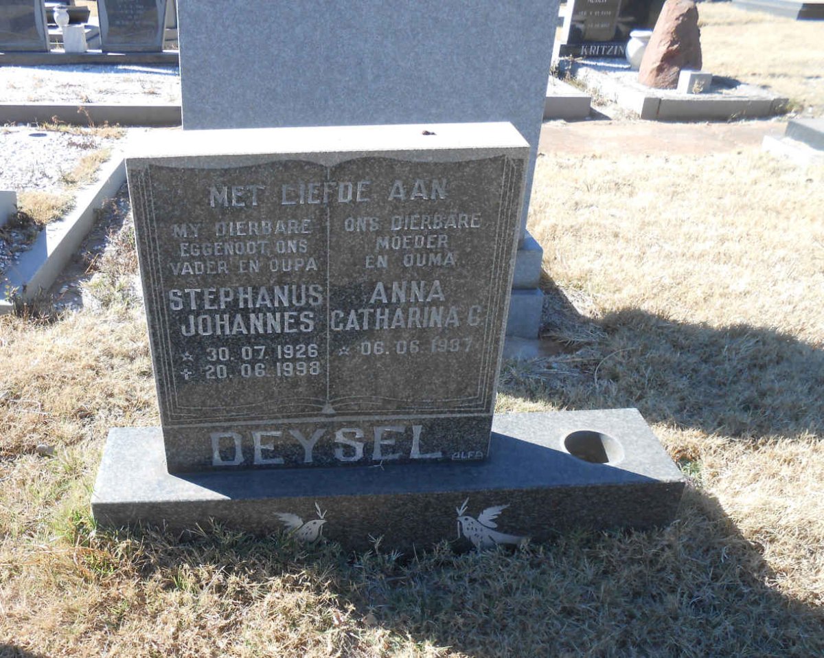 DEYSEL Stephanus Johannes 1926-1998 &amp; Anna Catharina G. 1937-