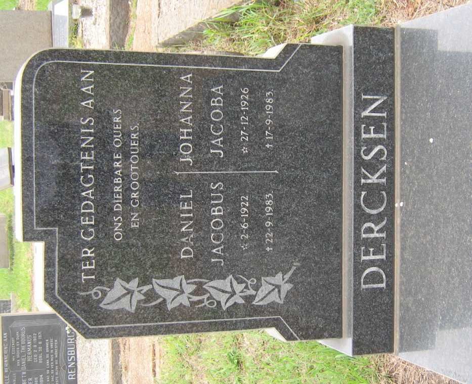 DERCKSEN Daniel Jacobus 1922-1983 &amp; Johanna Jacoba 1926-1983