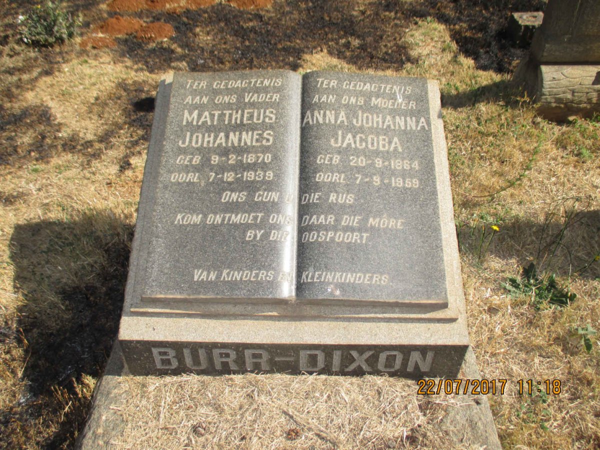 DIXON Mattheus Johannes, BURR 1870-1939 &amp; Anna Johanna Jacoba 1864-1959