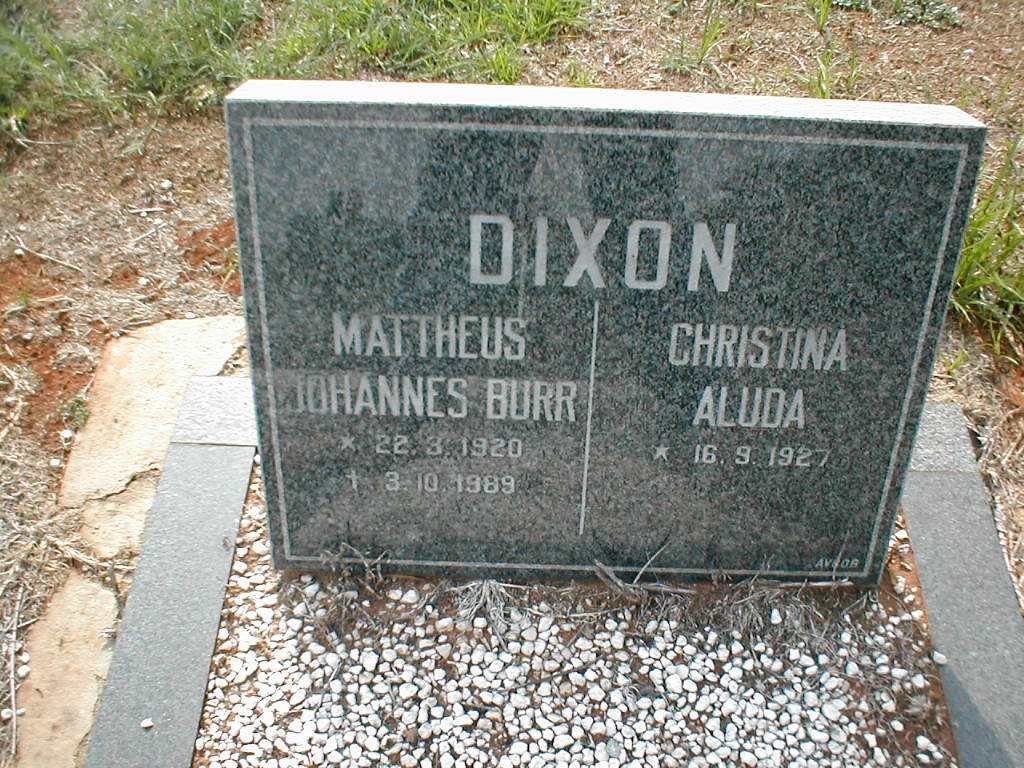 DIXON Mattheus Johannes Burr 1920-1989 &amp; Christina Aluda 1927-