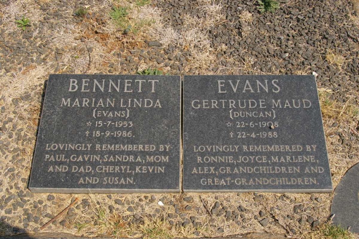EVANS Gertrude Maud nee DUNCAN 1908-1988 :: BENNETT Marian Linda nee EVANS 1953-1986