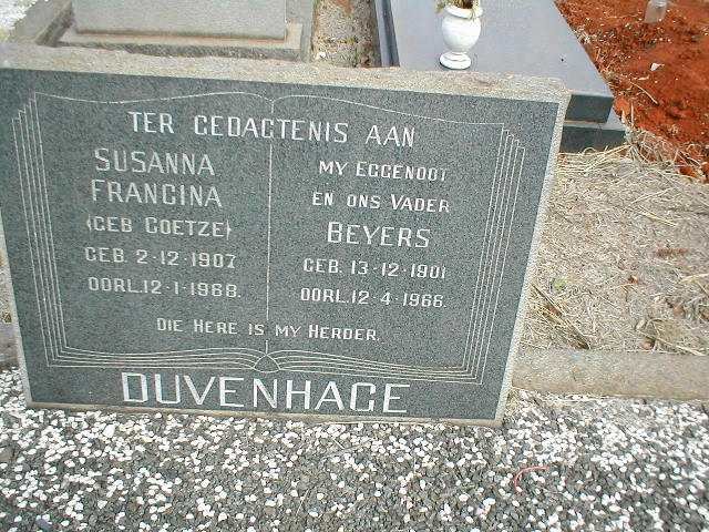 DUVENHAGE  Beyers 1901-1966 &amp; Susanna Francina COETZE 1907-1968
