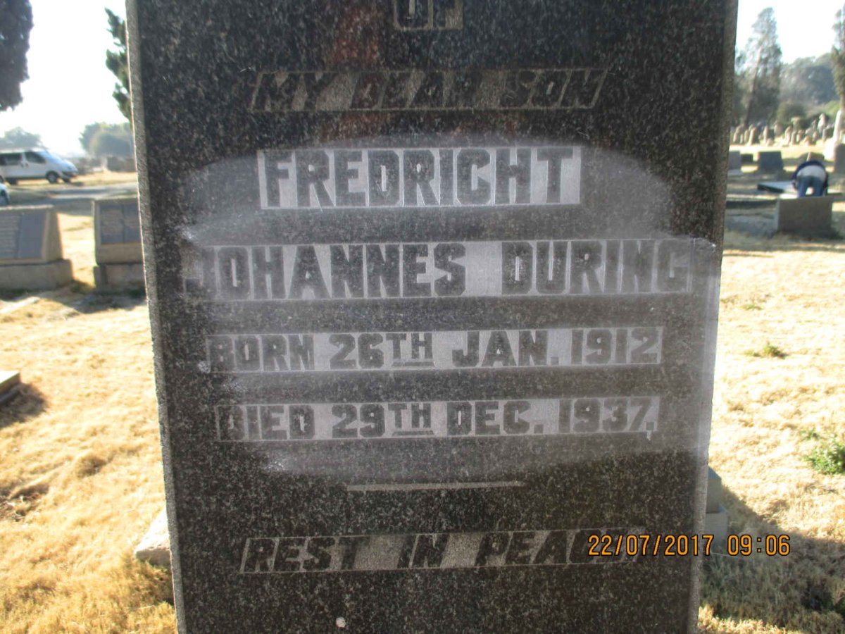 DURING Fredricht Johannes 1912-1937