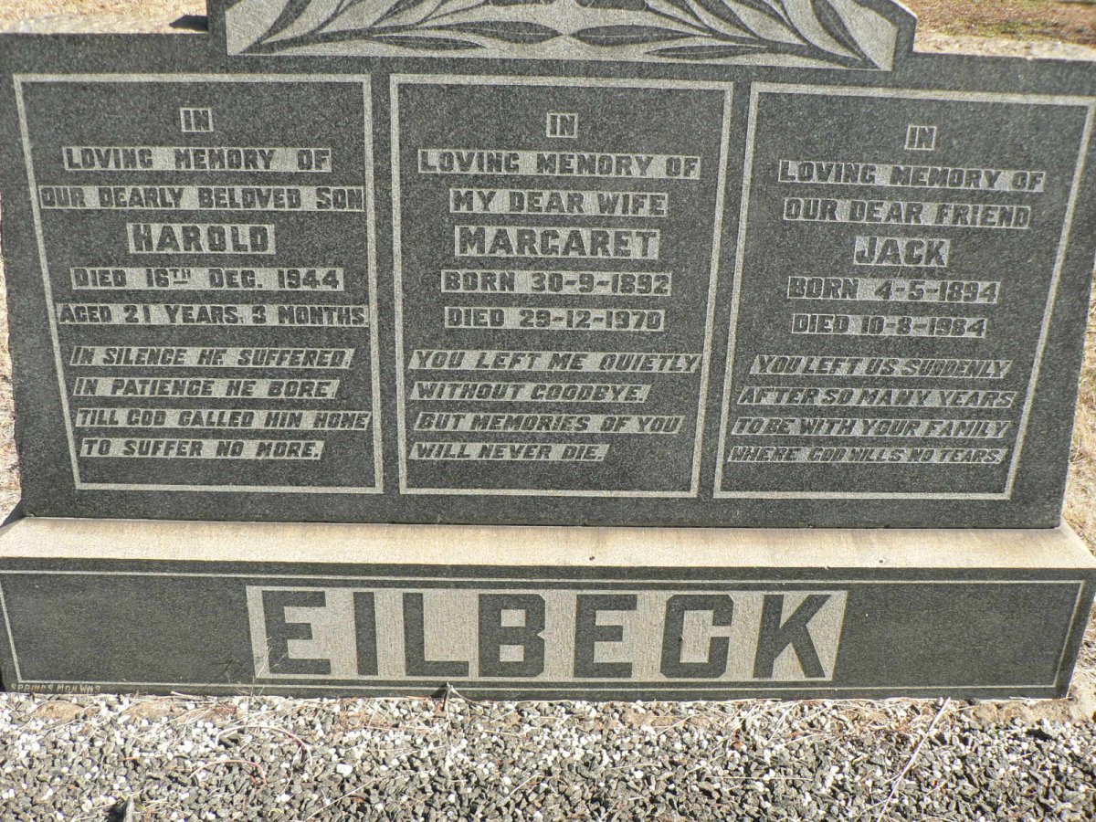EILBECK Jack 1894-1984 &amp; Margaret 1892-1970 :: EILBECK Harold -1944