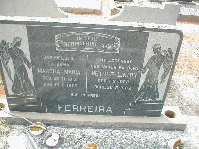 FERREIRA Petrus Linton 1908-1967 &amp; Martha Maria 1913-1996
