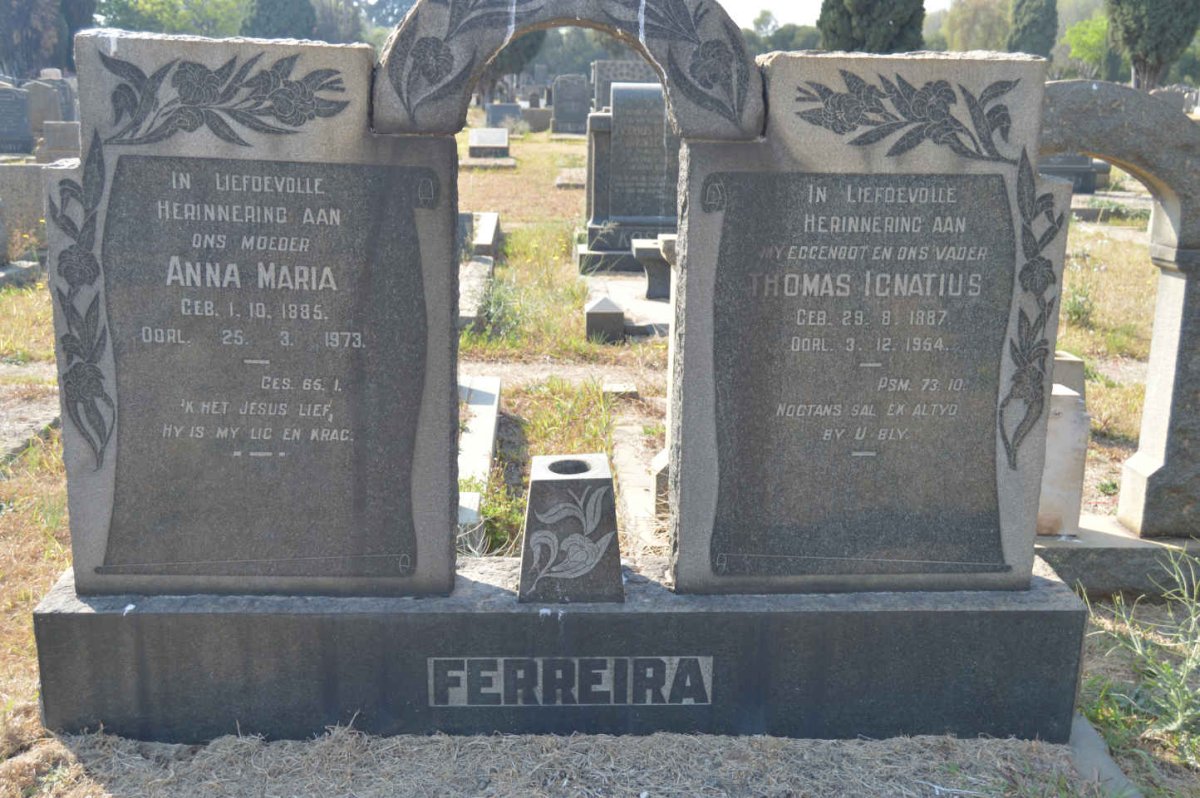 FERREIRA Thomas Ignatius 1887-1954 &amp; Anna Maria 1885-1973