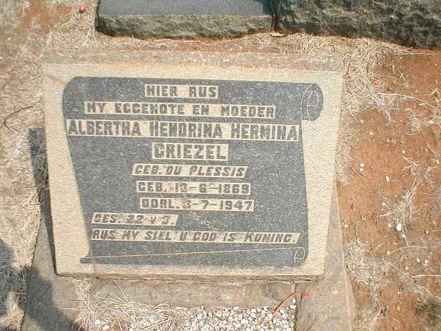 GRIEZEL Albertha Hendrina Hermina nee DU PLESSIS 1869-1947