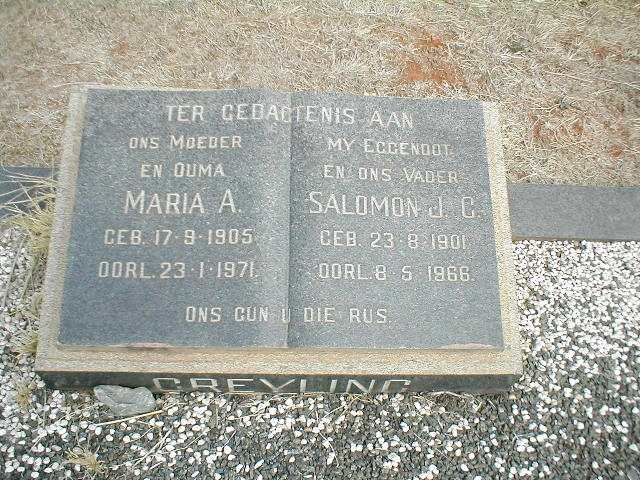 GREYLING Salomon J.C. 1901-1966 &amp; Maria A. 1905-1971
