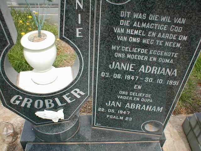 GROBLER Jan Abraham 1947- &amp; Janie Adriana 1947-1991