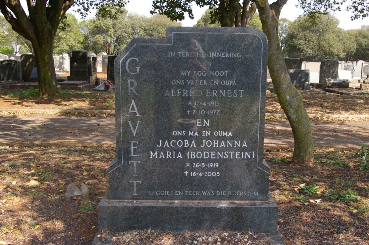 GRAVETT Alfred Ernest 1915-1977 &amp; Jacoba Johanna Maria BODENSTEIN 1919-2005
