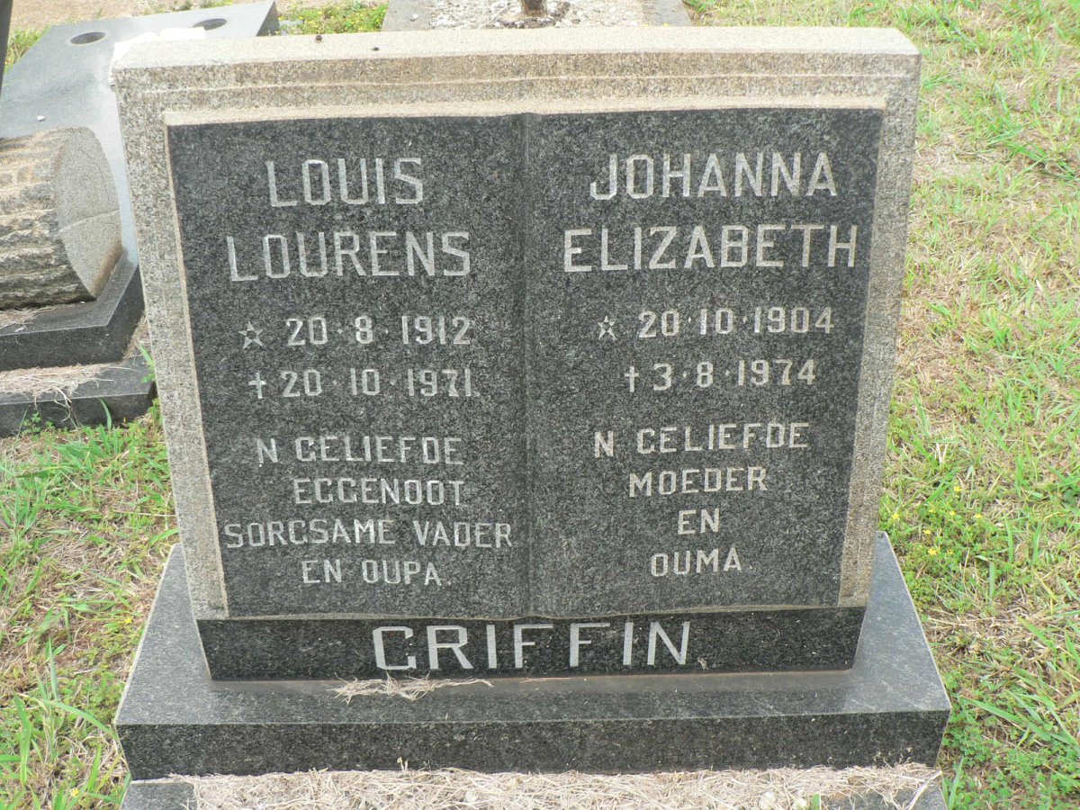 GRIFFIN Louis Lourens 1912-1971 &amp; Johanna Elizabeth 1904-1974
