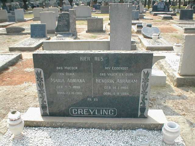 GREYLING Hendrik Abraham 1905-1966 &amp; Maria Adriana 1909-1969